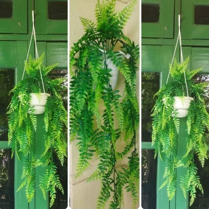 Hiasan Pot Gantung Tanaman Pakis Artificial Plastik Palsu Ganepkuswandarilaris