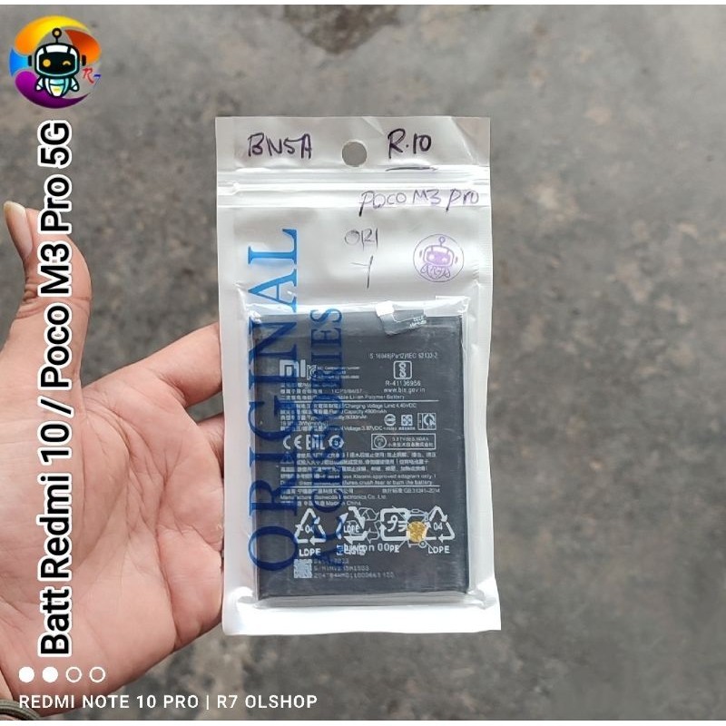 Baterai Xiaomi Redmi 10 / Redmi Note 10 Pro 5G / Poco M3 PRO 5G BN5A Original
