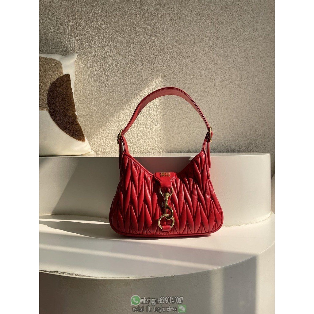 MIu vintage underarm baguette hobo tote chic daily elbow tote in wrinkled lambskin