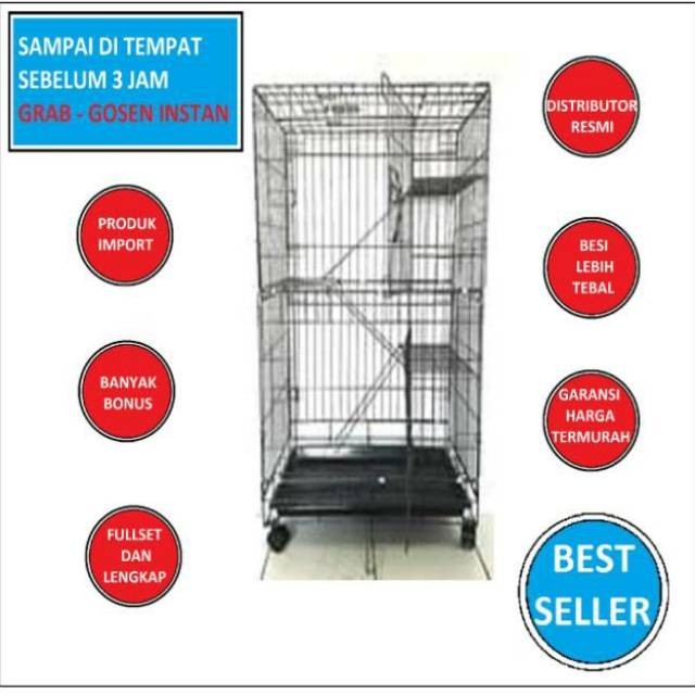 PROMO KANDANG Kandang Kucing 3 Tingkat + Roda