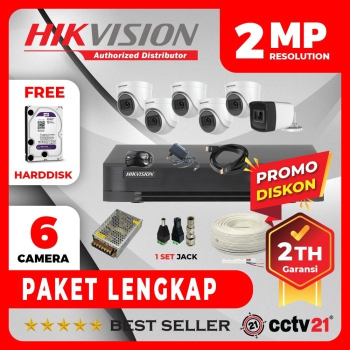 Paket Lengkap CCTV HIKVISION 6 Channel Kamera 6CH HD 2MP +Kabel +HDD
