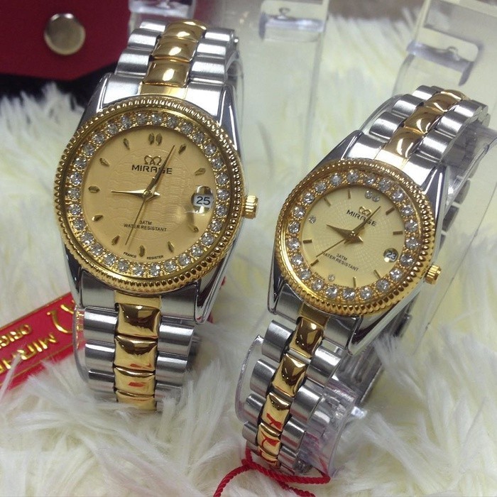 Mirage Jam Tangan Couple Murah 3345 Silver Gold - Full Stainless - Quartz - Original