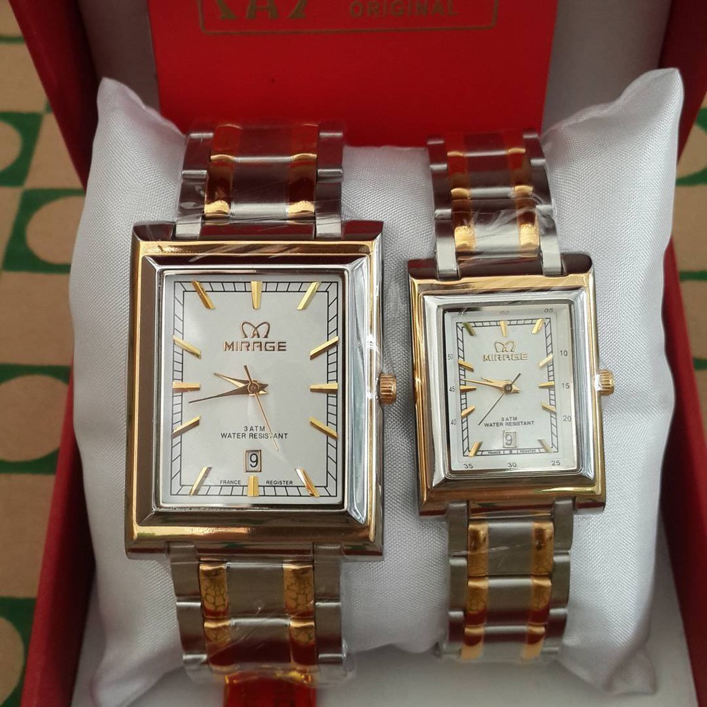 Mirage Jam Tangan Formal Couple Silver Gold - Full Stainless - Quartz Analog - Original