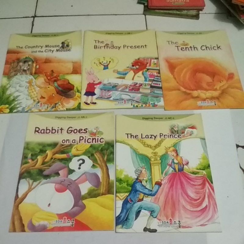 the lazy prince/the brithday present /rabbit Goes On a picnic/the tenth chick/the country mouse and 