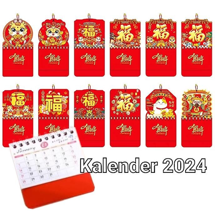 

New Kalender Mini 2024 Kalender Tahun Naga Bulanan Souvenir Kado Imlek Berkualitas