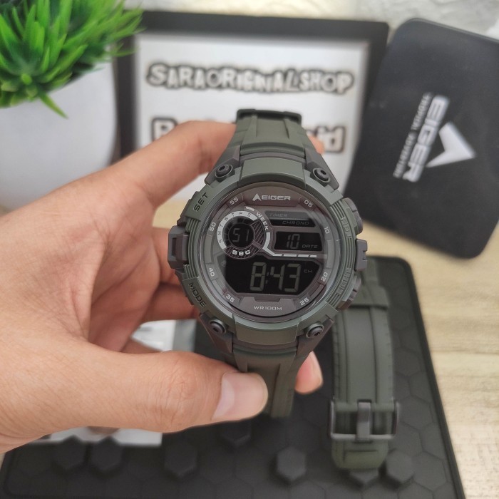 Eiger Creston Watch Jam Tangan Digital Pria Original Olive