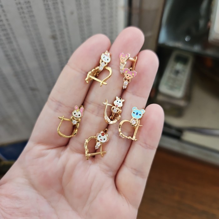 ANTING JEPIT ANAK KARAKTER WINNIE THE POOH PINK KELINCI LUCU EMAS ASLI