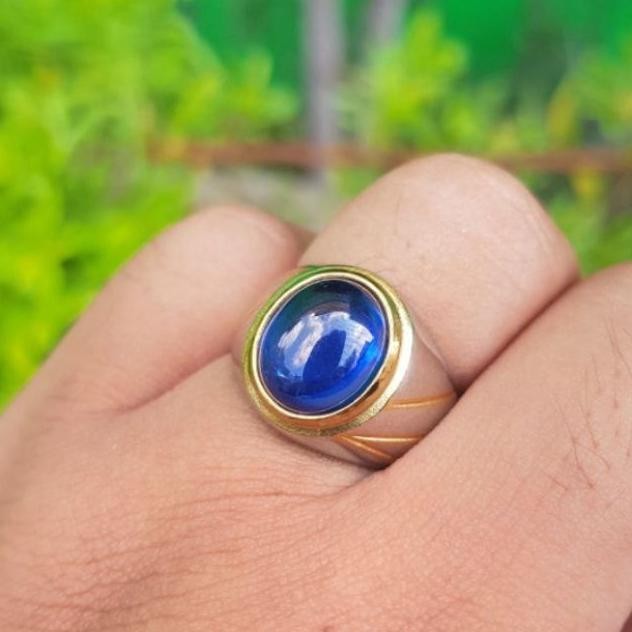 Cincin Pria Batu King Safier Mewah Dan Elegan