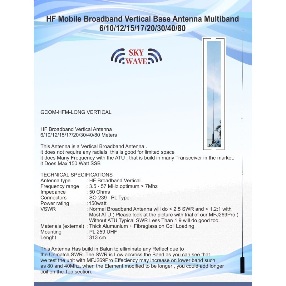 SSB HF MOBILE PORTABLE EMERGENCY ANTENNA , ANTENA MOBIL 80M-6M BAND