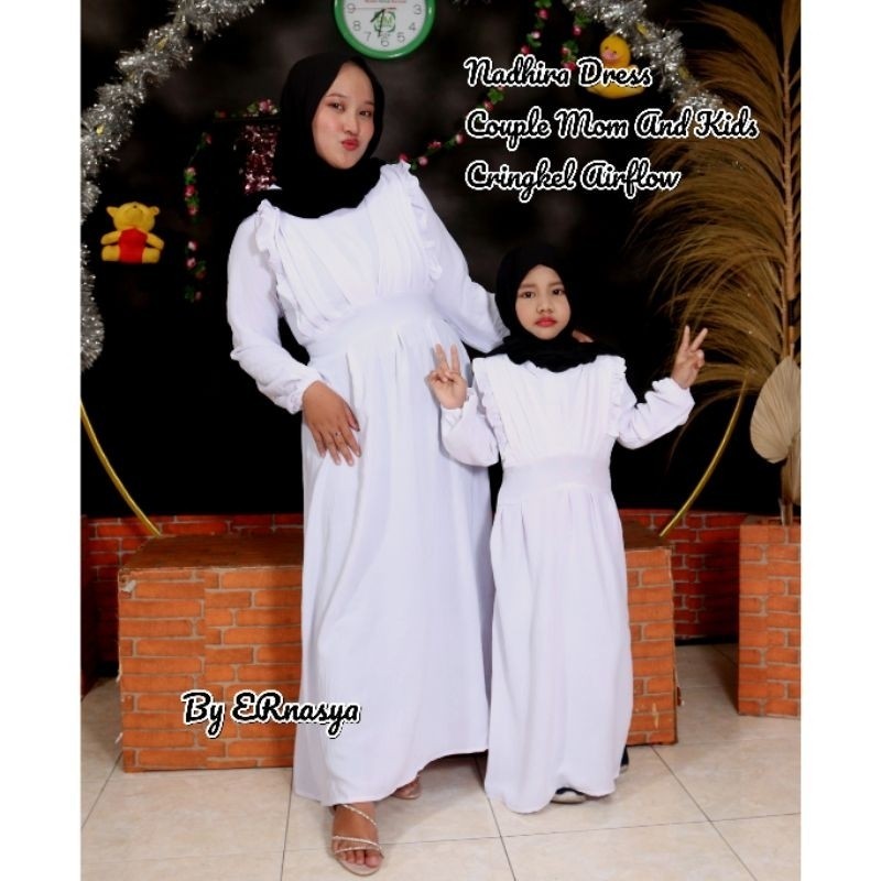 JH2 NADHIRA DRESS PUTIH CRINGKEL AIRFLOW COUPLE MOM & KIDS GAMIS PUTIH ANAK 2-14 TAHUN GAMIS REMAJA