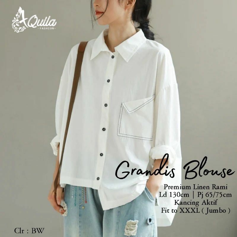 Grandis Blouse Polos Premium Linen Rami Atasan Korean Style by Aquila