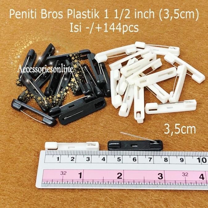 

Berkualitas Peniti Plastik Bros name tag 1 1/2 inch (3,5 cm) / Isi 144 pcs .,