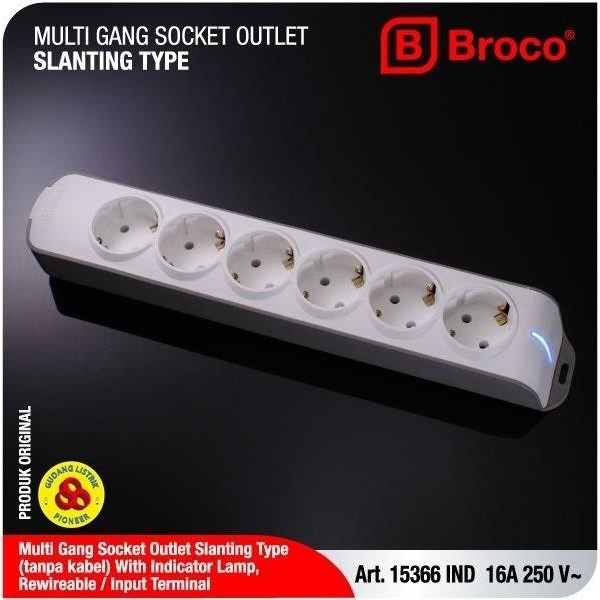 BROCO STOP KONTAK 6 LUBANG MIRING 15366 NCP + INDIKATOR LAMP