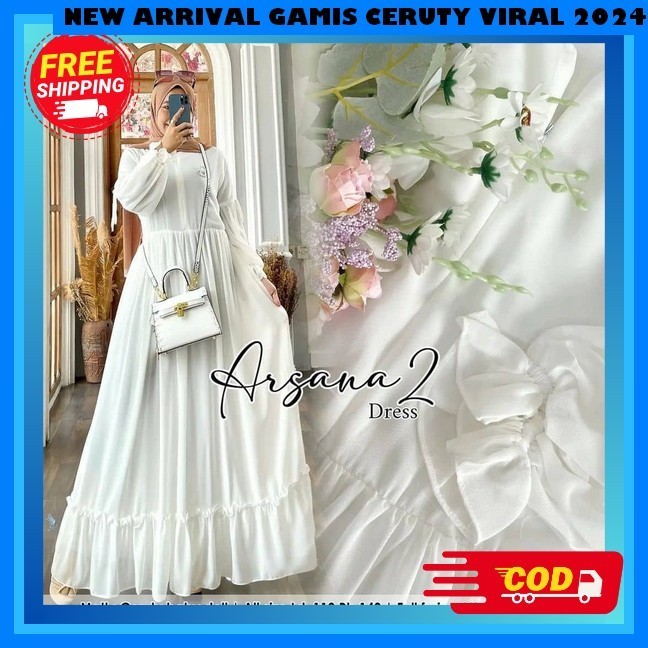 Gamis Putih Mewah Import Wanita Asia Eropa Arab Dubai Turkey Original S023 Arsana Dress/ Gamis Cerut