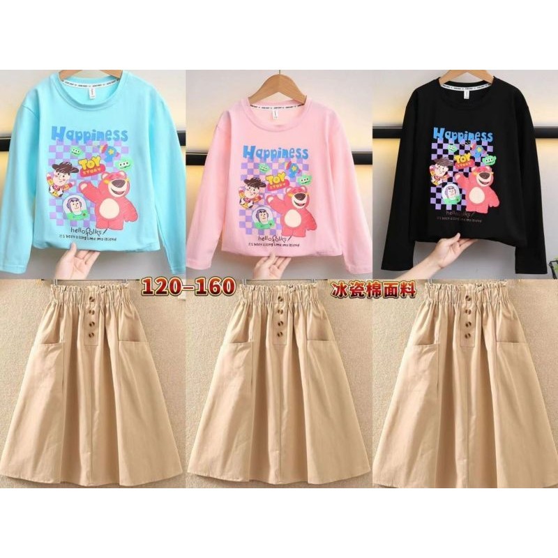 Setelan Rok + Kaos Lotso Bangkok Korean Vintage style Premium import anak perempuan
