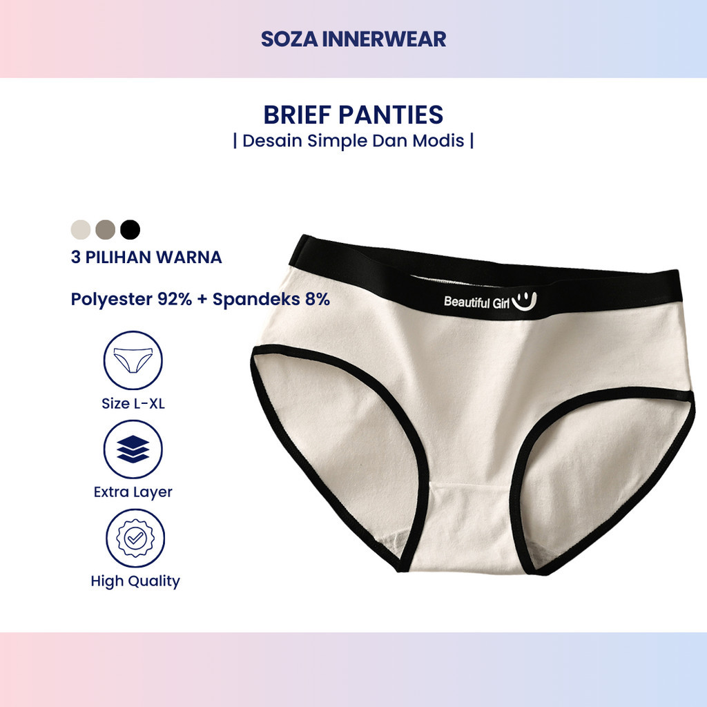 Celana Dalam Wanita Polos CS021 List Hitam Tebal Bahan Katun Nyaman Halus Lembut Ada Extra Bawahan K