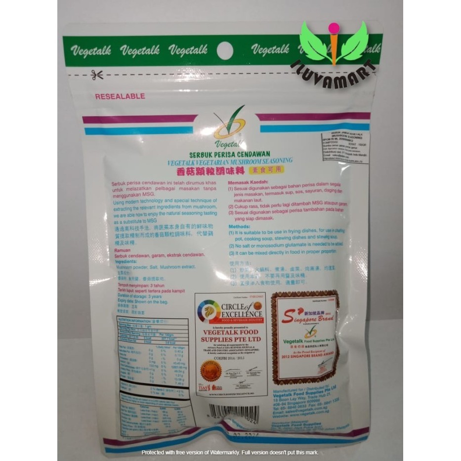 

Vegetalk Serbuk Perisa Cendawan 150Gr Vegetarian Seasoning
