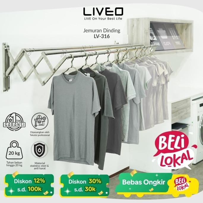 Jemuran Dinding Baju Stainless Steel Liveo LV316 Jemuran Lipat Gantung
