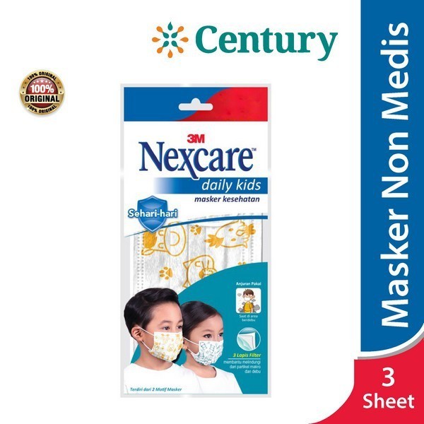 Masker Anak Nexcare 3M Daily Kids Masker 1 Sachet isi 3 / Masker Medis / polusi udara debu / medis