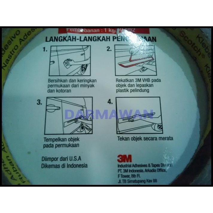 

HOT DEAL DOUBLE TAPE 3M VHB 12MMX4,5M ORIGINAL 3M INDONESIA !!!!!