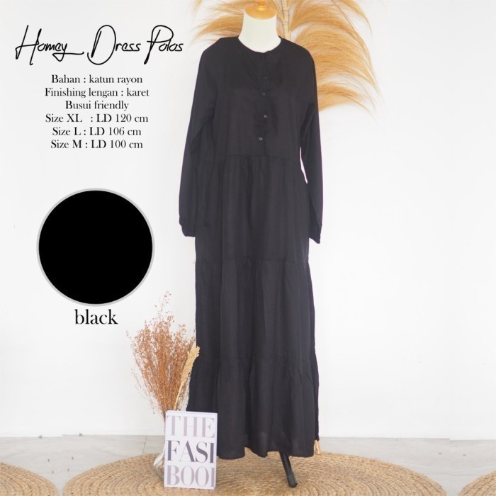 JUAL Homey Dress Gamis Polos Hitam dan Putih Gamis Katun Rayon Adem - Homey