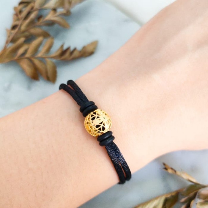 GELANG TALI LIONTIN BULAT KEKINIAN KOREAN STYLE EMAS ASLI