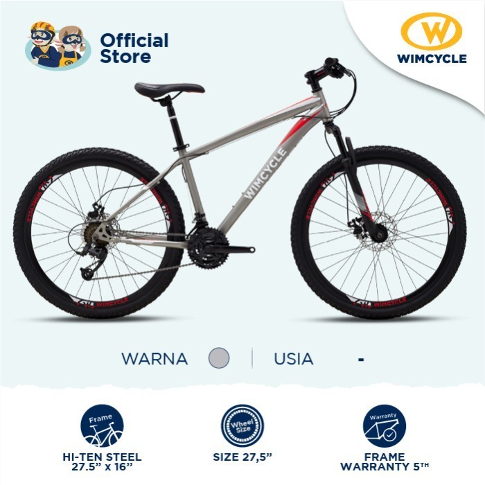 Terlaris Wimcycle Sepeda Gunung Mtb Falcon 27.5 - Abu-Abu Promo Terbaru