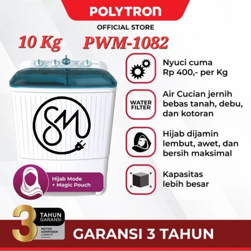 Mesin cuci Polytron 10 Kg PWM-1082 Primadona Giant PWM1082 2 tabung