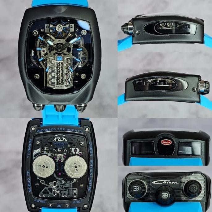 Jam tangan mewah matic pria Jacob & Co Bugatti Chiron Decorated blue H85S