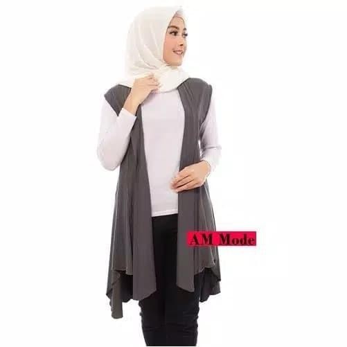 BISA COD - ROMPI CARDIGAN WANITA SASKIA, KARDIGAN TANPA LENGAN, OUTER MUSLIMAH
