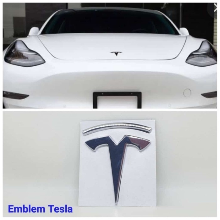 Termurah Emblem/Logo Mobil Tesla Asli Bahan Besi + Lem Perekat Terbatas