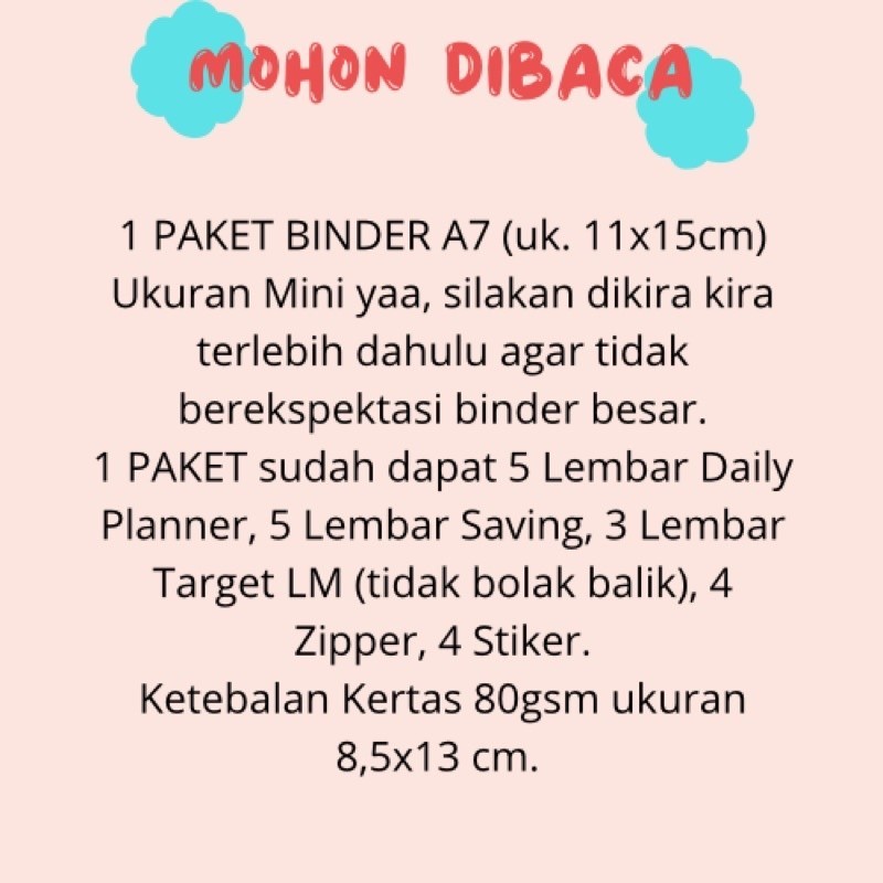 

1 Paket Binder A7 Budgeting Keuangan Financial Planner Buku Catatan Agenda Cashflow Tabungan Target