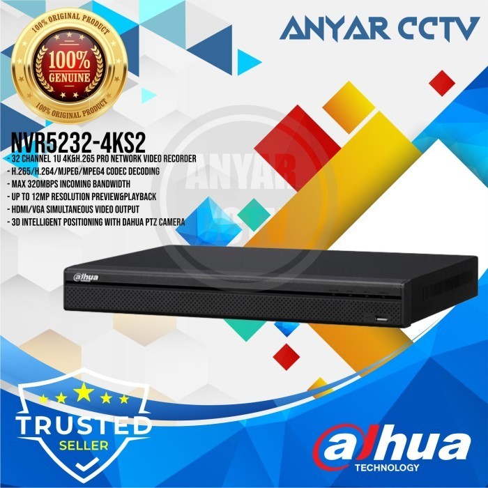 DAHUA NVR 32CH / 32 CHANNEL 8MP NVR5232-4KS2 ORIGINAL