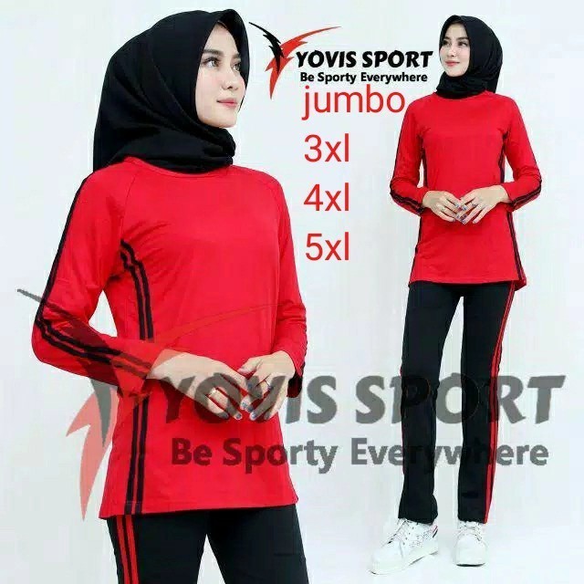 READY Setelan baju Senam wanita jumbo panjang muslim olahraga aerobik zumba