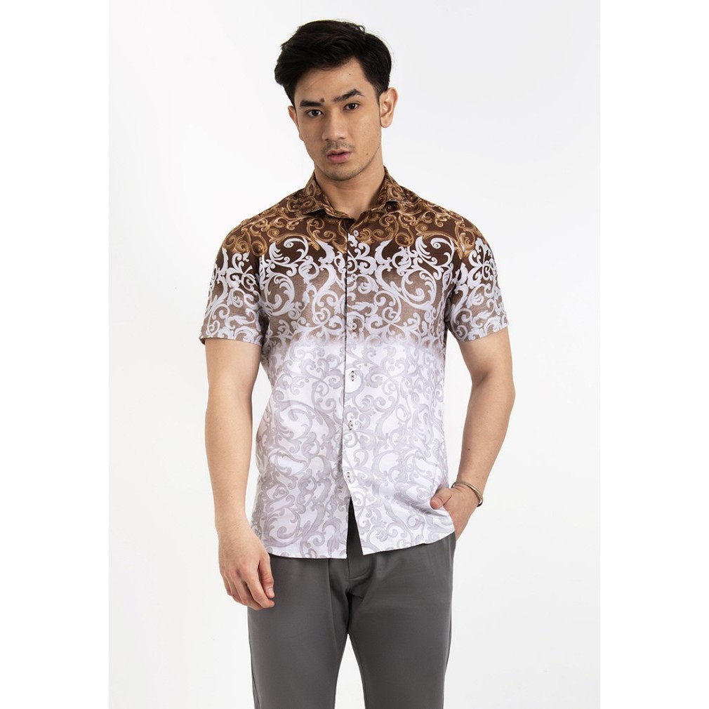 Terlaris Moc Kemeja Batik Lengan Pendek Pria Tiagos-Khaki Promo Terbaru