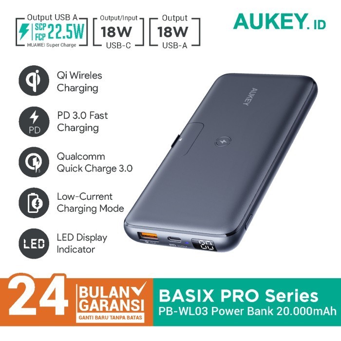 Aukey Powerbank PB-WL03S Wireless Charging 20000mAh - 500551