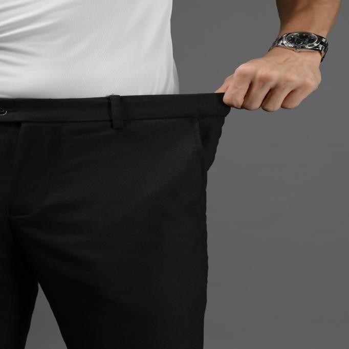Best - Celana Panjang Pria Katun Stretch Celana Formal Panjang Slim Fit Polos - Hitam, 29 ,.