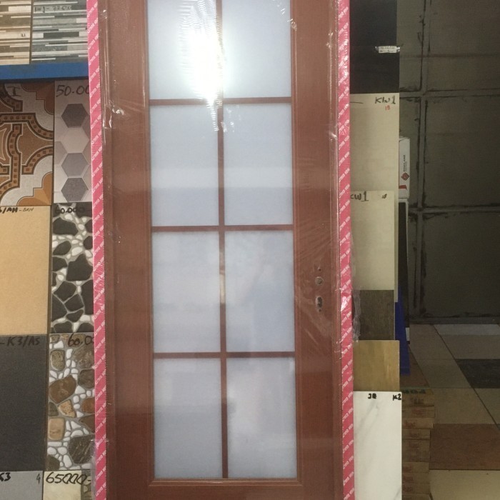 Terlaris pintu upvc kamar mandi coklat urat kayu kaca tebal 70x195