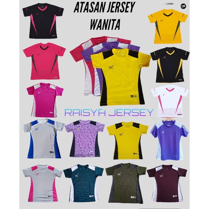 JERSEY VOLI WANITA BAJU OLAHRAGA WANITA BAJU AEROBIC SENAM JOGGING ATASAN JERSEY WANITA BAHAN PRINTI