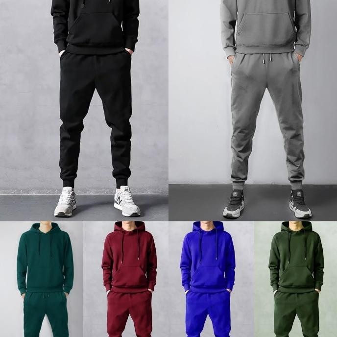 Setelan Training Sweater Hoodie Celana Jogger Pria Wanita Basic Polos