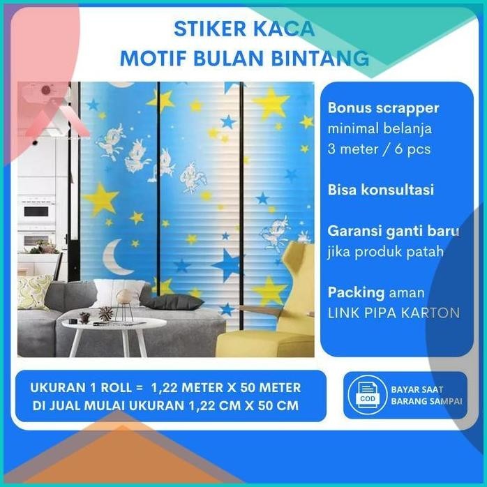 Sticker Stiker Kaca Film Motif Bulan Bintang Jendela Cermin Wallpaper