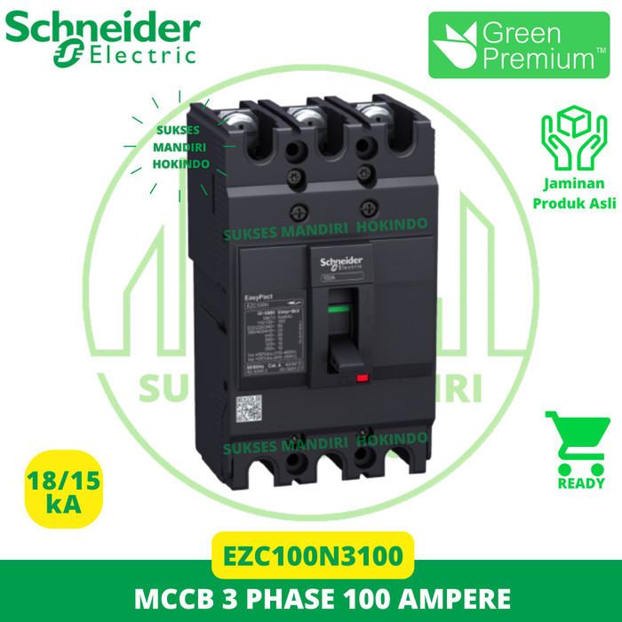 MCCB 3 PHASE 100AMPERE 3P 100A EZC100N SCHNEIDER ORIGINAL SNI