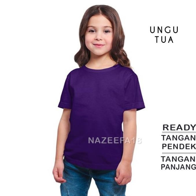 Baru Kaos Polos Anak Perempuan Laki Laki Tangan Pendek Panjang Ungu Tua 