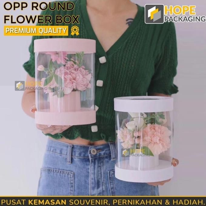 

siap kirim terbaik bloom box bulat mika transparant 15 x 20 cm/20 x 25 kado