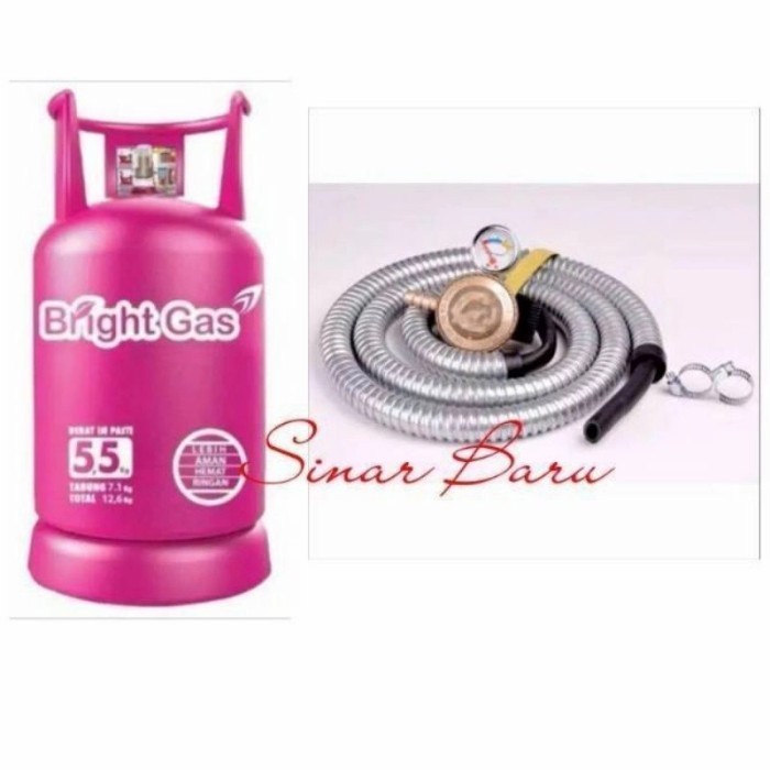 Bright gas 5.5kg +isi + Selang Paket / Tabung Gas pink +Tabung Pink
