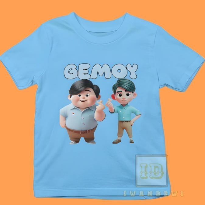 Flash Sale - Baju Kaos Atasan anak gemoy prabowo gibran warna biru muda - Biru Muda, S