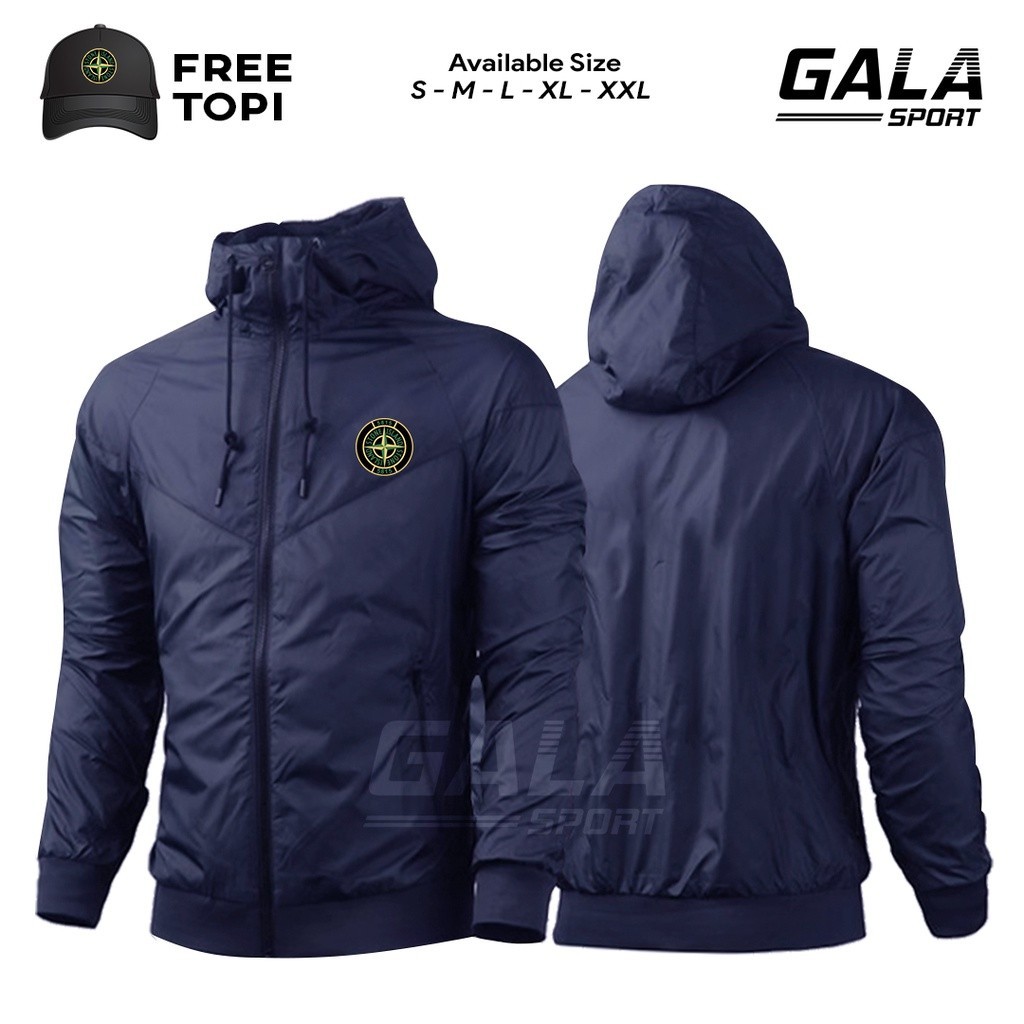 [LOOK STYLISH] JAKET STONE ISLAND PARASUT WATERPROOF BOLAK BALIK PRIA WANITIA SIZE S-XXL BONUS TOPI