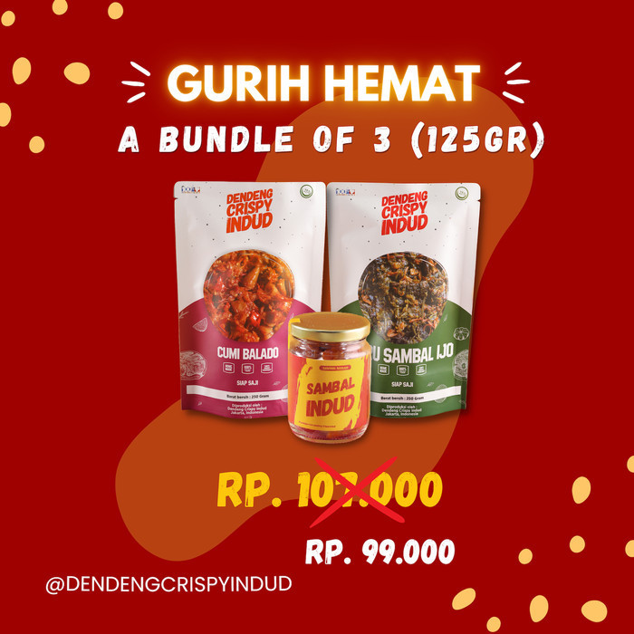 

Gurih Hemat Indud Isi 3 - Cumi Balado+Sambal Bawang+Paru Ijo 125G/250G