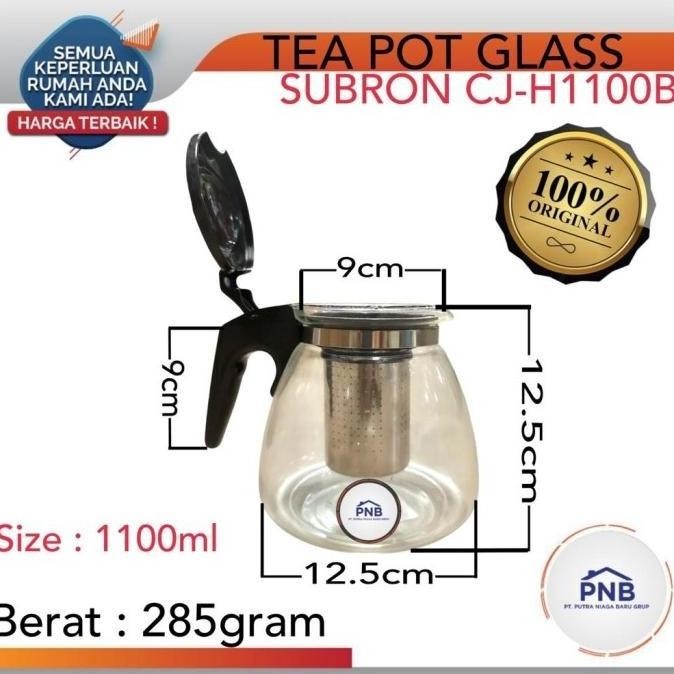 [New Ori] Teko Teh Kopi Dengan Saringan 1100Ml Kaca Tea Pot Glass Subron