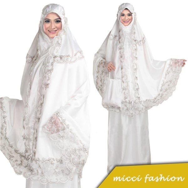 COD Micci Fashion Mukena Dewasa Nazwa Daun Katun Foil - Putih